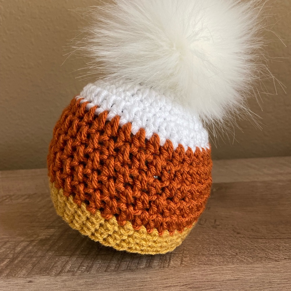 Newborn Baby Candy Corn Hat | Newborn Happy Thanksgiving Baby Hat - Picture 2 of 4